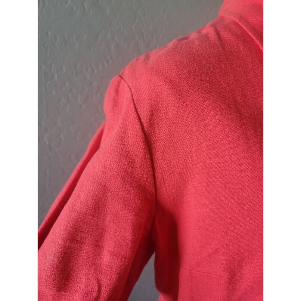 Pine Cove Red Linen 3/4 Sleeve Pearl Button Scallop Hem Line Size 12 City Chic - Picture 5 of 12